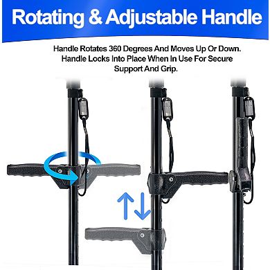 Height Adjustable Quad Cane Anti-Slip Quad Base, Flashlight & Retractable Spring Handle