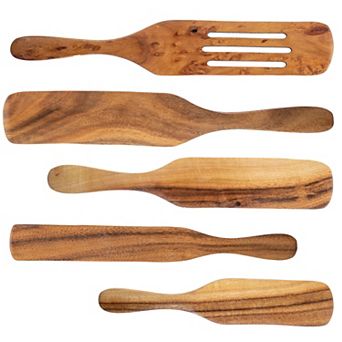 Natural Teak Wood Spatulas 5 pc Multifunctional Heat & Moisture Resistant for Versatile Cooking