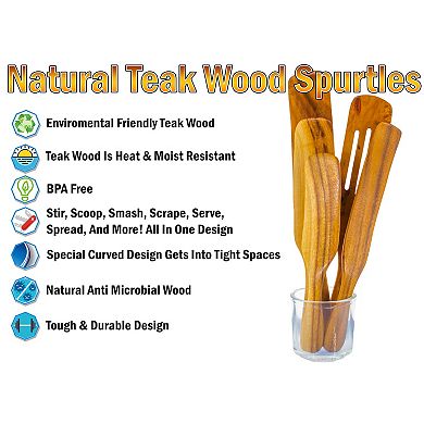 Natural Teak Wood Spatulas 5pc Multifunctional Heat & Moisture Resistant for Versatile Cooking