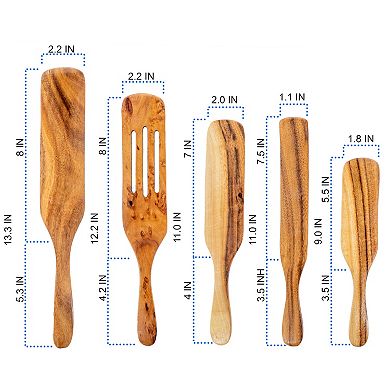 Natural Teak Wood Spatulas 5pc Multifunctional Heat & Moisture Resistant for Versatile Cooking