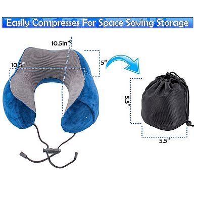 Memory Foam Travel Neck Pillow - Orthopedic Contour with Cooling Mesh and Phone Pocket