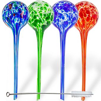 Self Watering Glass Plant Globes, 4 Pack Multicolor 20 oz Capacity for Indoor Outdoor Potted Plants