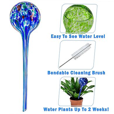 Self Watering Glass Plant Globes, 4 Pack Multicolor 20 oz Capacity for Indoor Outdoor Potted Plants