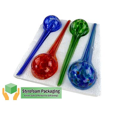Self Watering Glass Plant Globes, 4 Pack Multicolor 20 oz Capacity for Indoor Outdoor Potted Plants