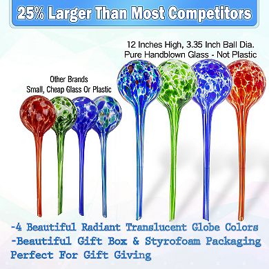 Self Watering Glass Plant Globes, 4 Pack Multicolor 20 oz Capacity for Indoor Outdoor Potted Plants