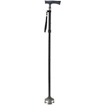 Foldable Quad Cane with LED Light Adjustable 34-39 in Height, Self-Standing Anti-Slip Base