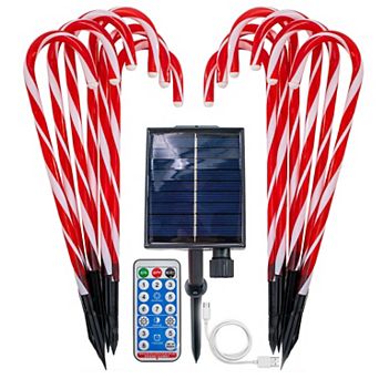 Solar Candy Cane Pathway Lights - 12 pc LED Set with Remote for Outdoor Christmas Decor