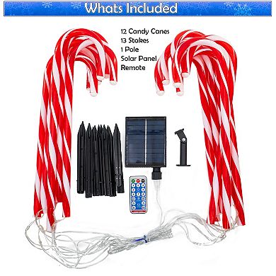 Solar Candy Cane Pathway Lights - 12-Piece LED Set with Remote for Outdoor Christmas Decor