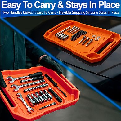 Silicone Tool Tray 3pc Flexible Set Non Magnetic Anti Static & None Slip Stackable Organizer