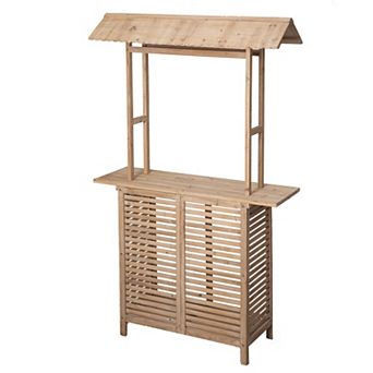 Vintiquewise Rustic Wooden Outdoor Bar Counter with Roof Beautiful Decor Accent