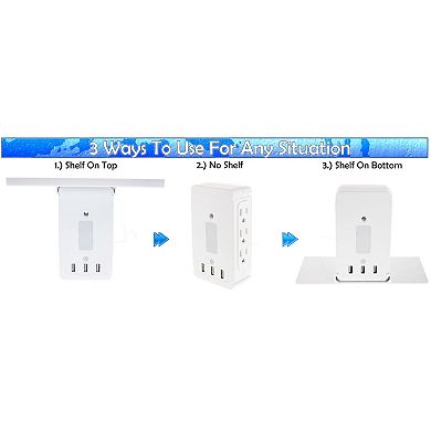 Surge Protector Power Strip with Removable Shelf 6 Outlets 3 Fast Charging USB Auto Night Light