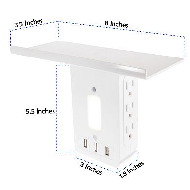 Surge Protector Power Strip with Removable Shelf 6 Outlets 3 Fast Charging USB Auto Night Light