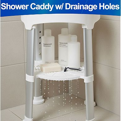 Adjustable Shower Caddy with Drainage Holes, Rotating Top & Anti-Slip Legs for Shower Storage