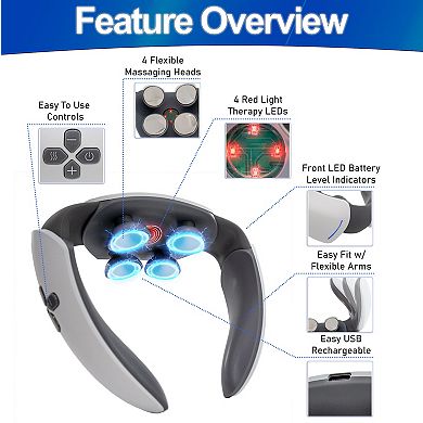 Shiatsu Neck Massager with Heat & Red Light Therapy 6 Modes, 7 Intensities, USB Rechargeable