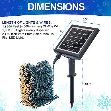 1000 LED Solar RGB String Lights 364ft - Waterproof 8 Modes Remote Timer Outdoor Decor