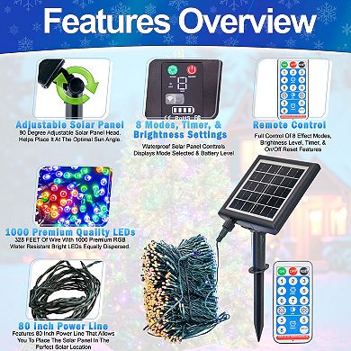 1000 LED Solar RGB String Lights 364ft - Waterproof 8 Modes Remote Timer Outdoor Decor