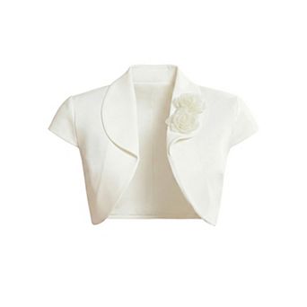 Women's Formal Crop Cardigan 3D Flower Collared Short Sleeve Wedding Guest Jacket Bolero