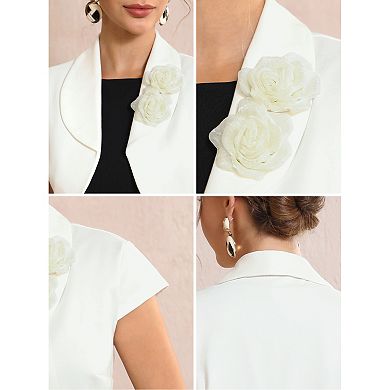 Women's Formal Crop Cardigan 3D Flower Collared Short Sleeve Wedding Guest Jacket Bolero