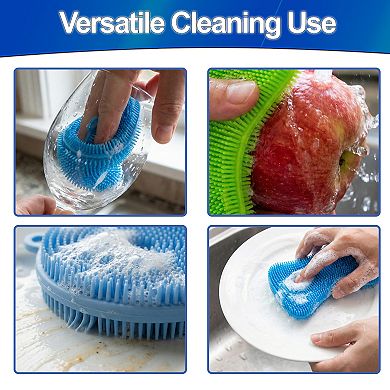 Reusable Silicone Dish Sponge - Double-Sided Bristles Hanging Hole, 6pc - Fruits Veggies & Dishes