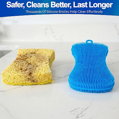 Reusable Silicone Dish Sponge - Double-Sided Bristles Hanging Hole, 6pc - Fruits Veggies & Dishes