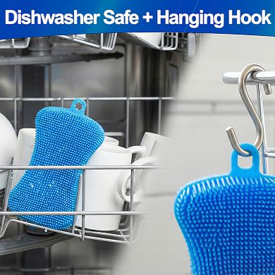 Reusable Silicone Dish Sponge - Double-Sided Bristles Hanging Hole, 6pc - Fruits Veggies & Dishes