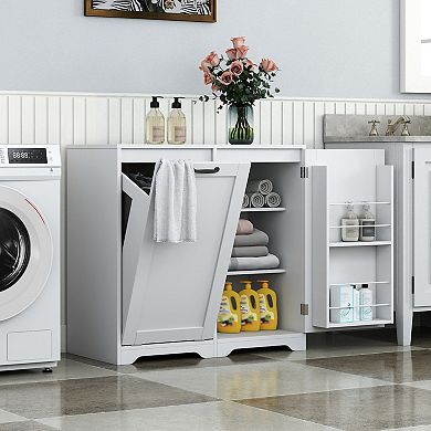 ELEMENT ACE Freestanding Laundry Cabinet with Tilt-Out Hamper and Adjustable Storage Shelves