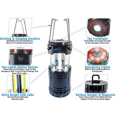 Collapsible COB LED Lantern Magnetic Hanging Base, SOS Red Light for Camping & Emergencies