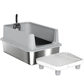 ELEMENT ACE XL Stainless Steel Cat Litter Box with Filter Pedal & Scoop for Multi-Cat Homes
