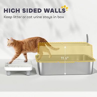 ELEMENT ACE XL Stainless Steel Cat Litter Box with Filter Pedal & Scoop for Multi-Cat Homes