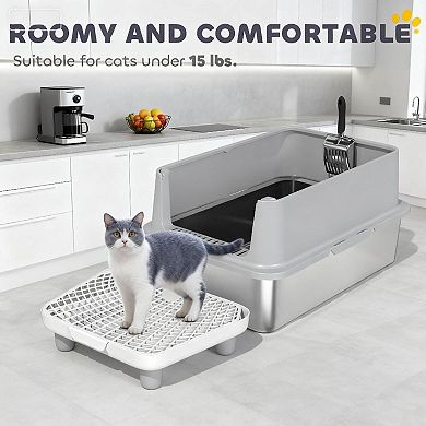 ELEMENT ACE XL Stainless Steel Cat Litter Box with Filter Pedal & Scoop for Multi-Cat Homes