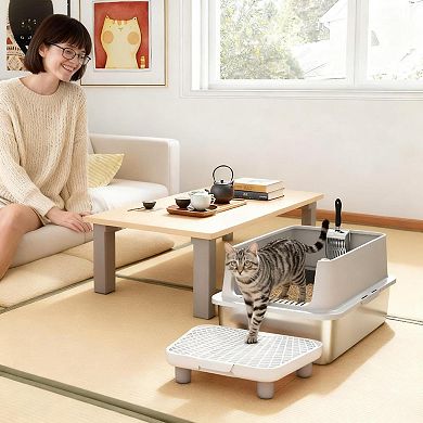 ELEMENT ACE XL Stainless Steel Cat Litter Box with Filter Pedal & Scoop for Multi-Cat Homes