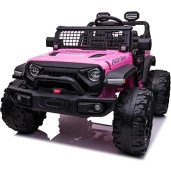 24V Kids Ride On Truck, 2-Seater Electric Car w/ Remote, LED Lights, Pink