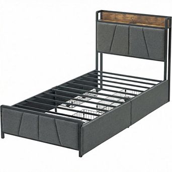 Power Source Bed Iron Wood Soft Pack Drawer Bed