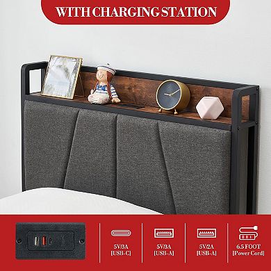 Power Source Bed Iron Wood Soft Pack Drawer Bed