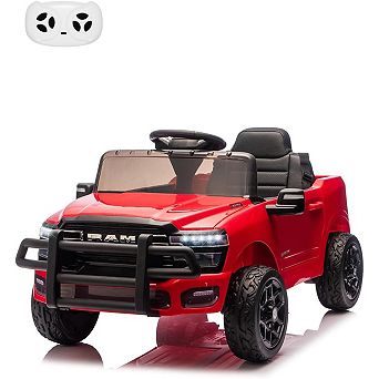 Licensed RAM 12V Kids Electric Ride On Truck w/ Remote Control, Suspension, LED Lights, Music