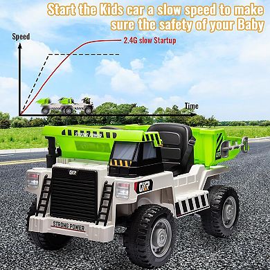 12V Electric Ride-On Dump Truck for Kids, Remote Control, Working Dump Bed, Music