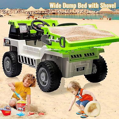 12V Electric Ride-On Dump Truck for Kids, Remote Control, Working Dump Bed, Music