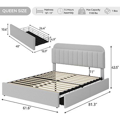 Bed Frame with Storage Headboard Bed Frame with 2 Drawers