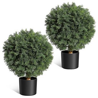 24'' Artificial Cedar Topiary Ball Trees with Potted, Fake Cedar Plants 2 Pack
