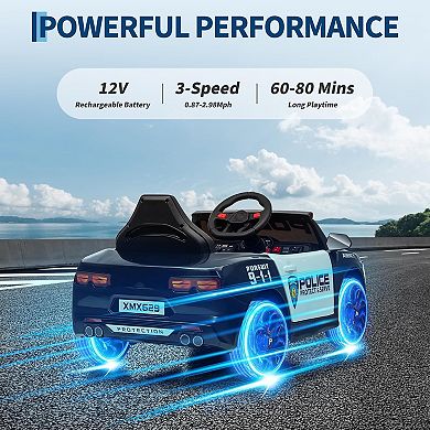 12V Kids Police Ride On Car, Remote Control, Siren Sounds, LED Lights