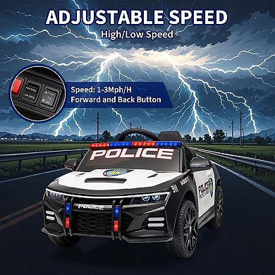 12V Kids Police Ride On Car, Remote Control, Siren Sounds, LED Lights