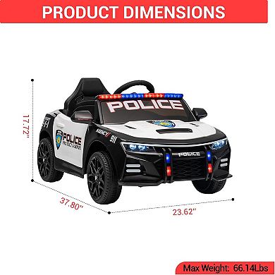12V Kids Police Ride On Car, Remote Control, Siren Sounds, LED Lights