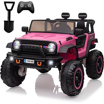 24V Kids Electric Ride On Truck, 2-Seater 4WD w/ Remote, LED Lights, Pink