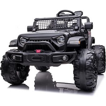 24V Kids Ride On Truck, 2-Seater Electric Car w/ Remote, LED Lights, Black