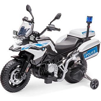 BMW Licensed 12V Kids Electric Police Motorcycle with Training Wheels, Music, Lights, Storage Boxes