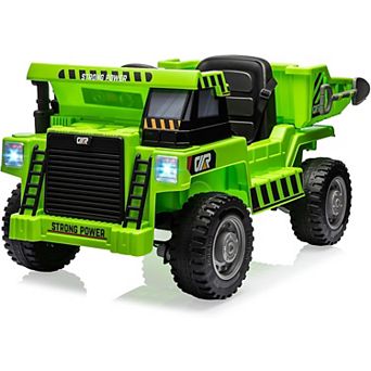 12V Kids Construction Dump Truck Ride-On, Remote Control, Dumping Bed, LED Lights