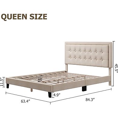 Upholstered Platform Bed with Button Tufted Headboard