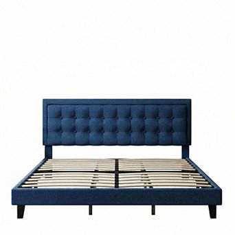 Upholstered Platform Bed with Button Tufted Headboard