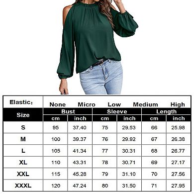 Women's Cold Shoulder Blouse Ruffle Neckline Long Sleeve Top Elegant Casual Shirt