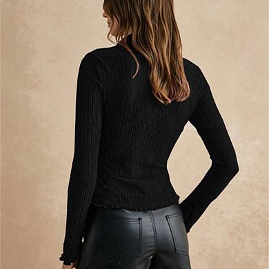 Womens Collar Long Sleeve Cropped Cardigan Textured Button Ruffled Cuffs Fitted Tops